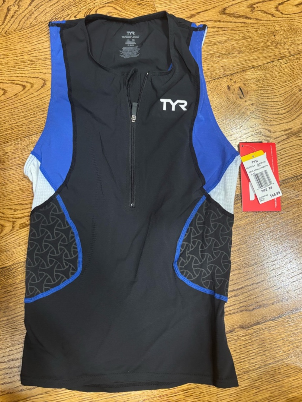 Men’s  TYR Black Blue Triathlon ZipFront Singlet Tank Competitor USA New Size Xs